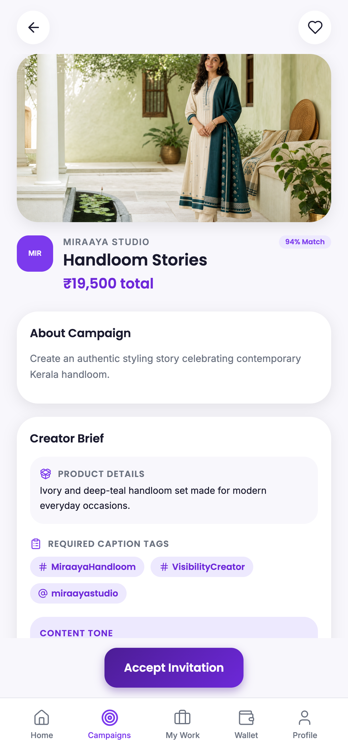 Visibility creator app campaign details screen