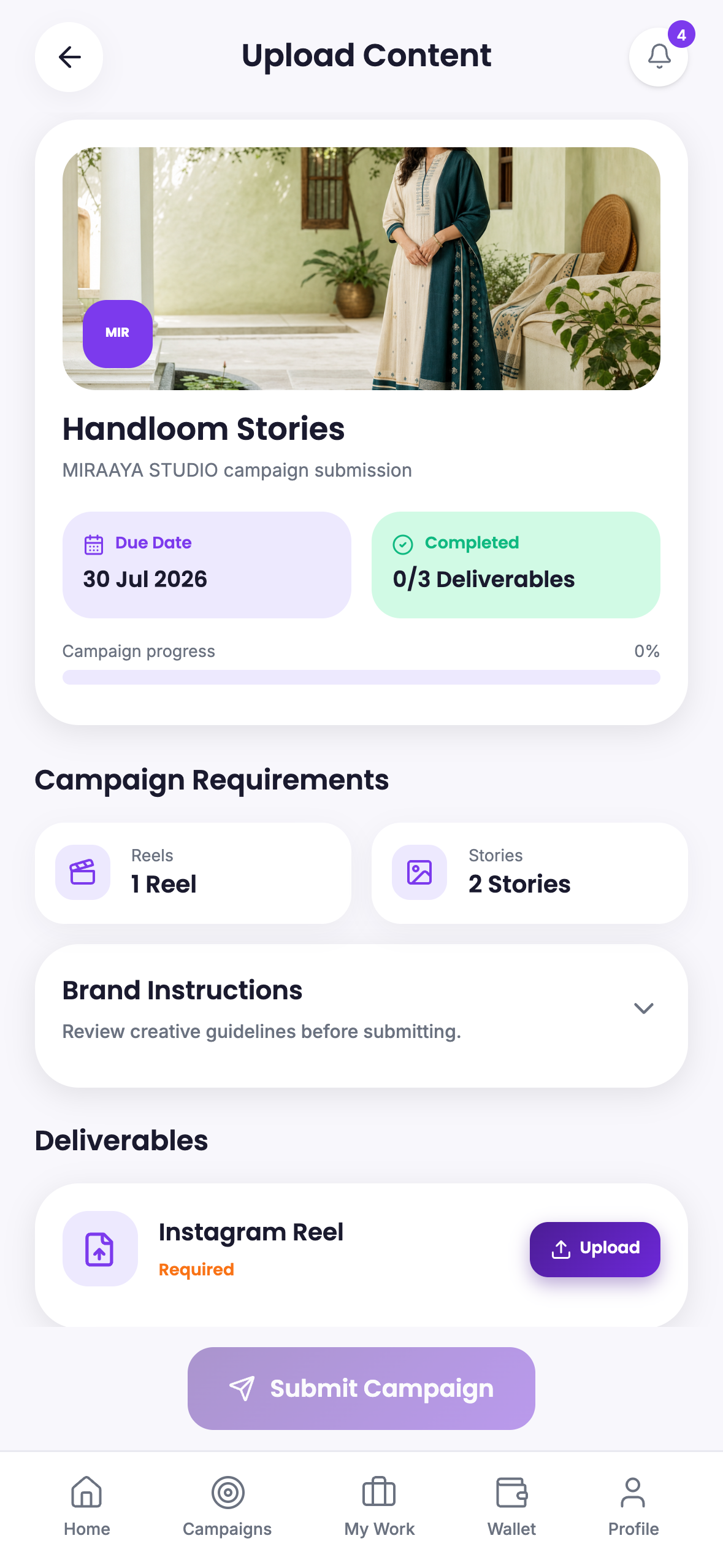 Visibility creator app upload content screen